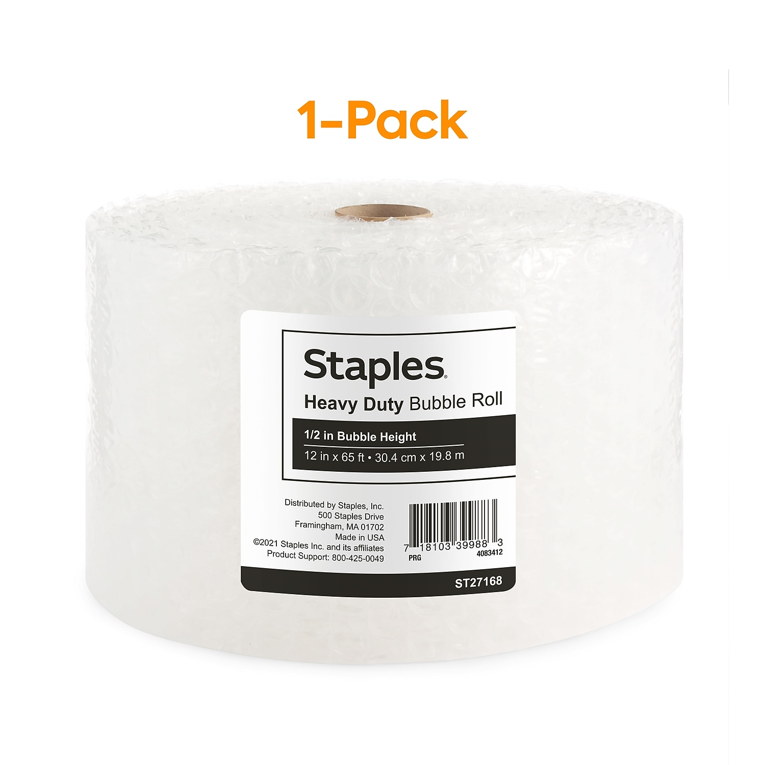 Staples 1/2" Heavy Duty Bubble Roll 12"x65' Each (27168) 4072822
