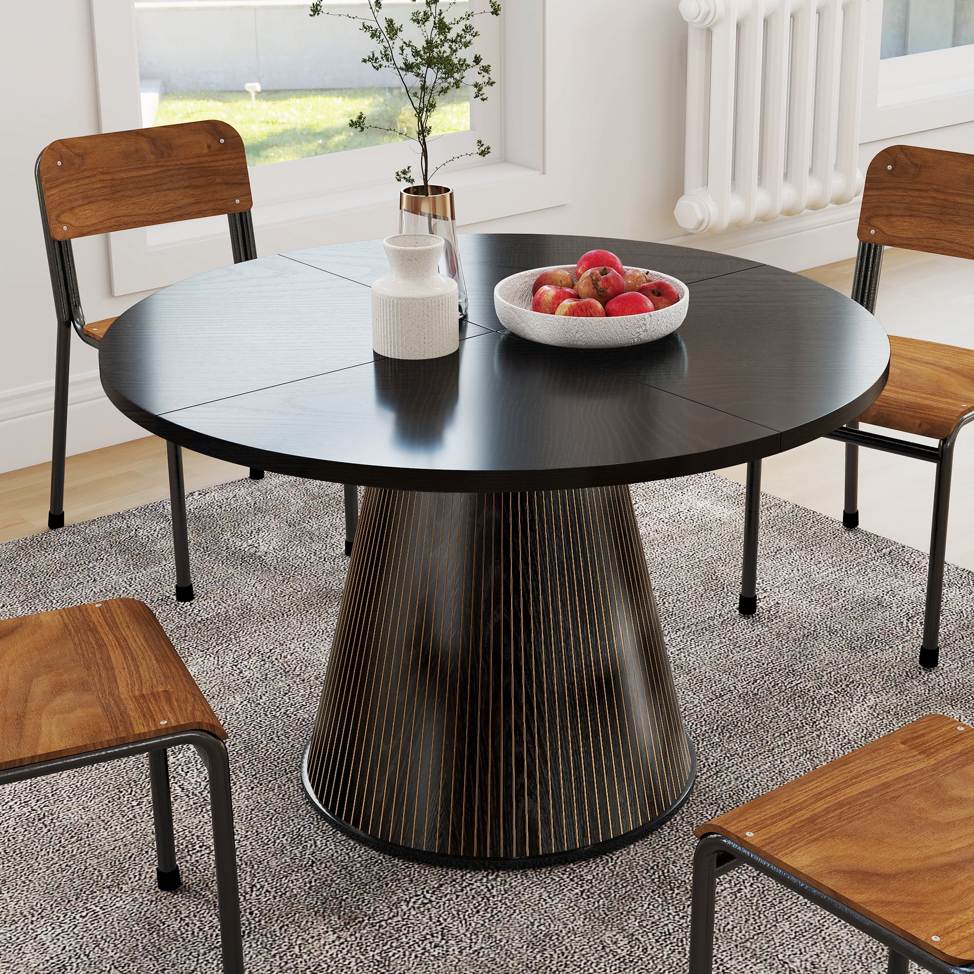 Oubayajia Round Dining Table for 4, 47 Inches Wood Small Dining Table for Kitchen Living Room, Black