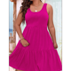 thumbnail image 4 of Vestidos de Verano para Mujer, de Gran Tamaño, con Hombros Descubiertos, Lisos, Sin Mangas, con Volantes en el Bajo, Vestidos Cortos con , Color Rojo Rosa 4XL, 4 of 7