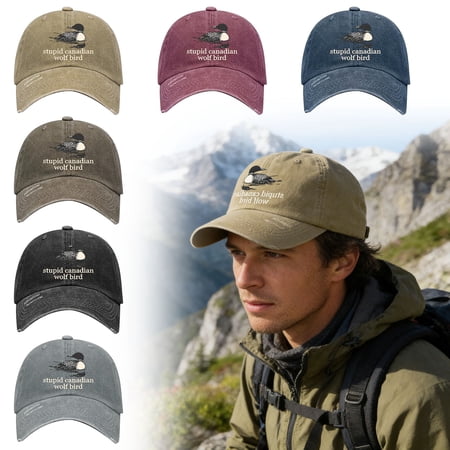 LWVITH Canada Loon Vintage Baseball Cap - Embroidered Loon Bird with "Stupid Canadian Wolf Bird" Text Retro Outdoor Trucker Hat for Men Women Camping Fishing Hiking Cap Canadian Nature Gift