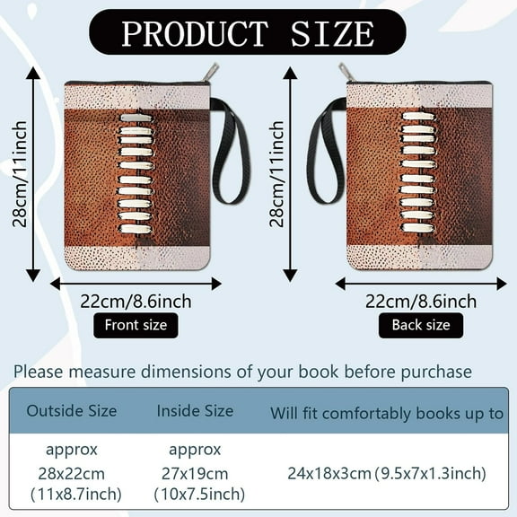 Cloth Rugby Book Sleeve Protector with Zipper Waterproof Canvas Pouch Double-Sided Covers for Book Lovers Hardcover Notebook Bible Journal Textbooks Paperbacks Student Gift Bag 11 x 8.66 Inch