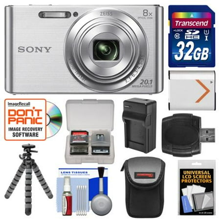 Sony Cyber-Shot DSC-W830 Digital Camera (Silver) with 32GB Card + Case + Battery & Charger + Flex Tripod + Accessory