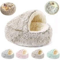 2026 New Calming Covered Pet Bed with Hood for Dogs & Cats, Soft Plush Washable Cave Nest for Anxiety Relief, Anti-Slip Base for Small Medium Large Pets (Coffee, L: 65cm/26IN)