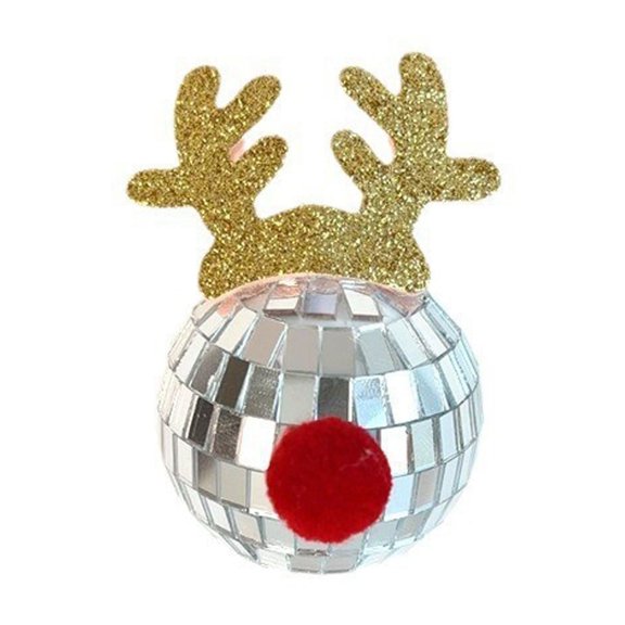 A Disco Ball Christmas Deer Ornament For Holiday Decor Featuring Mirror Finish And Plastic Construction For Tree And Party