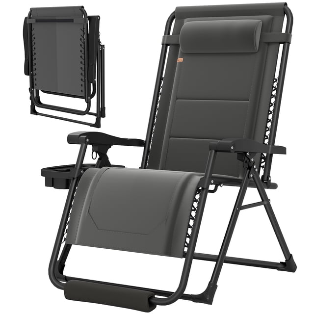 CoSoTower Chaise Zéro Gravité, Chaise Longue d'Extérieur Inclinable avec Porte-Gobelet, Capacité de 400 Lb, Gris Foncé
