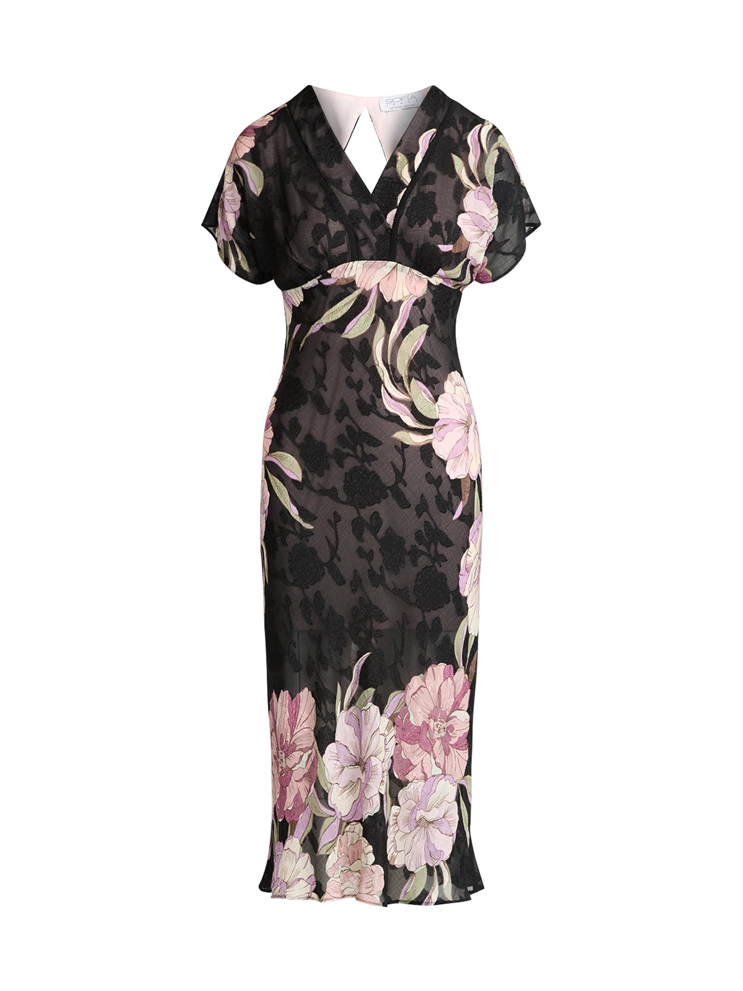 Sofia by Sofia Vergara Women's and Women's Plus  Bias Cut Midi Dress with Short Sleeves, Mid Calf Length, Sizes XS-4X