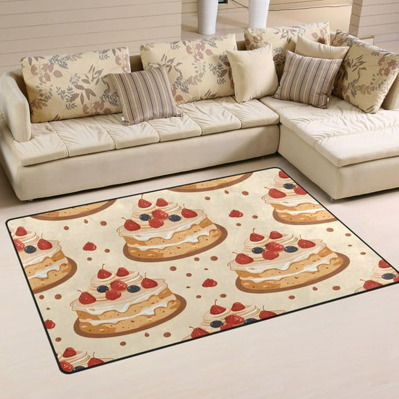 Strawberry Cake Area Floor Mats Non-Slip Rugs Soft Doormat 31 x 20 inch Carpet for Living Dining Room Bedroom Decorative