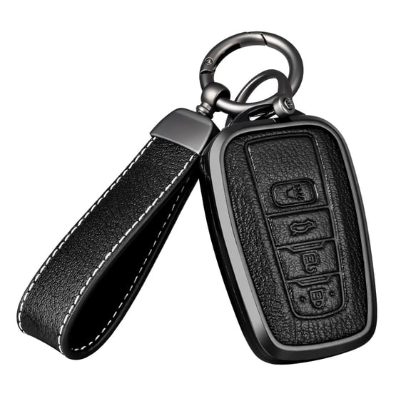 for Toyota Key Fob Cover with Keychain, Genuine Aluminum Alloy and Leather Protection Key Case for 2018-2022 Camry RAV4 Highlander Avalon C-HR Prius Corolla GT86 Smart Key Holder