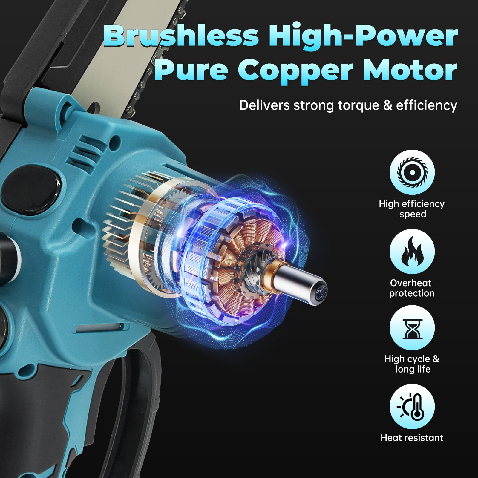 Vipsafe 6" & 8" Mini Chainsaw Cordless with 2 Batteries 2 Chain, Electric Chainsaw for Cutting Gardening, Wood Cutting & DIY, Blue
