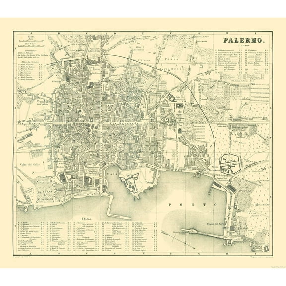 Historic Map - Palermo Italy - Baedeker 1880 - Vintage Wall Art