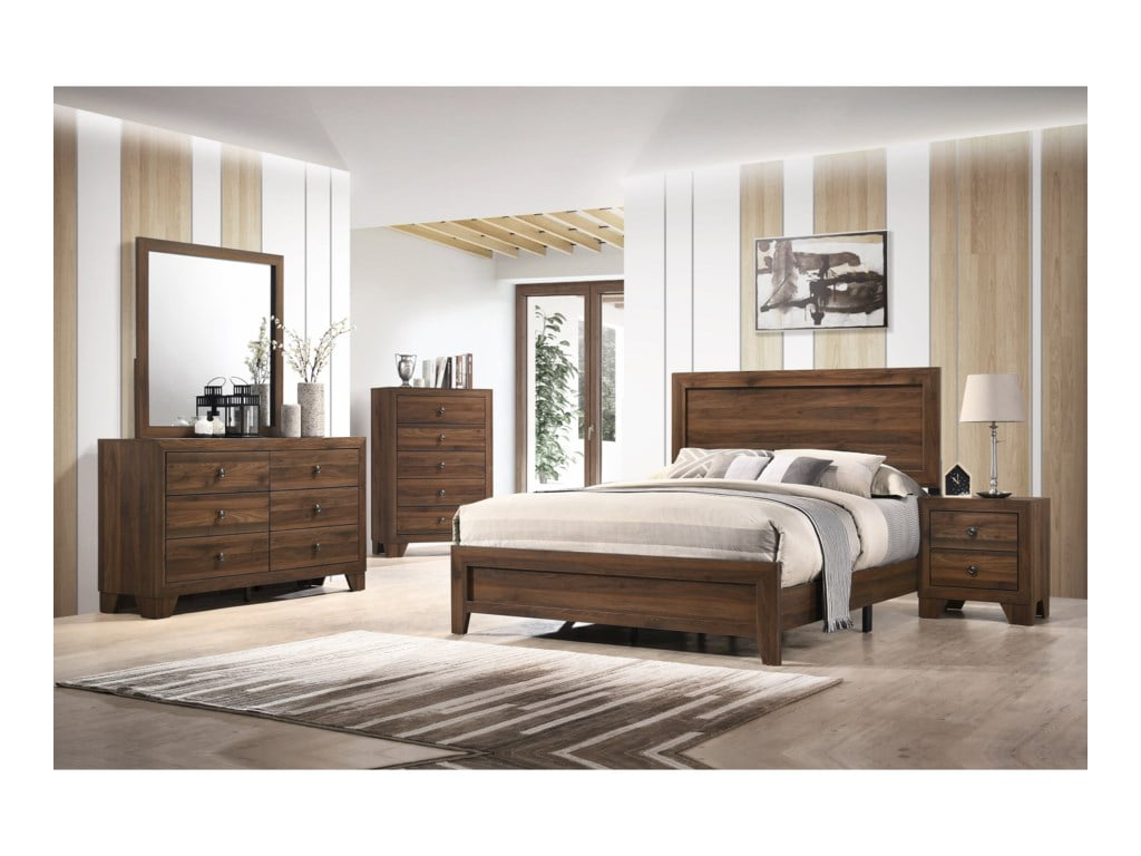 Traditional Bedroom Furniture Set Panel Bed Dresser Mirror Nightstand Set 5pc King Size Cherry Wooden Finish Walmart Com Walmart Com