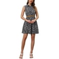 thumbnail image 2 of INSPIRE CHIC Women's Floral Printed Half Placket Knee Length Sleeveless Spring Belted Dress XS Black, 2 of 5