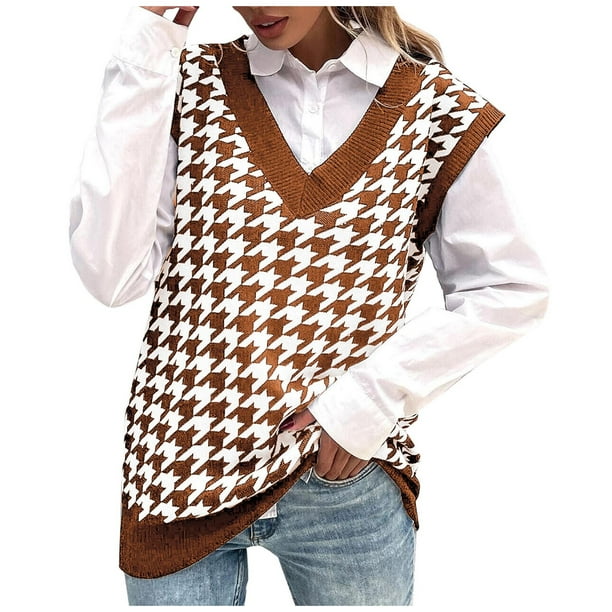 Suéter de punto multicolor con cuello en V para mujer Moda casual Chaleco sin mangas Chaqueta Abrigo Tops Fridja gh7393