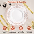 thumbnail image 6 of Daluvenix 200 Pcs Rose Gold Plastic Plates for 50 Guests, White and Rose Gold Disposable Plates, Vintage Disposable Dinnerware for Party, Wedding and Graduation, 6 of 10