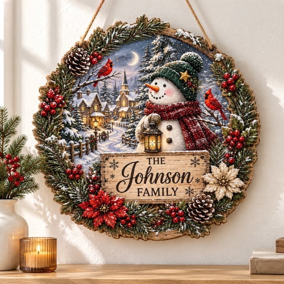 Christmas Door Sign Snowman Wreath Wooden Hanging Decor for Holiday Home