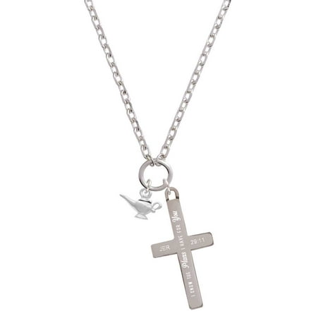 Delight Jewelry Silvertone Aladdin's Lamp I Have Plans for You Engraved Cross Zoey Necklace, 28"