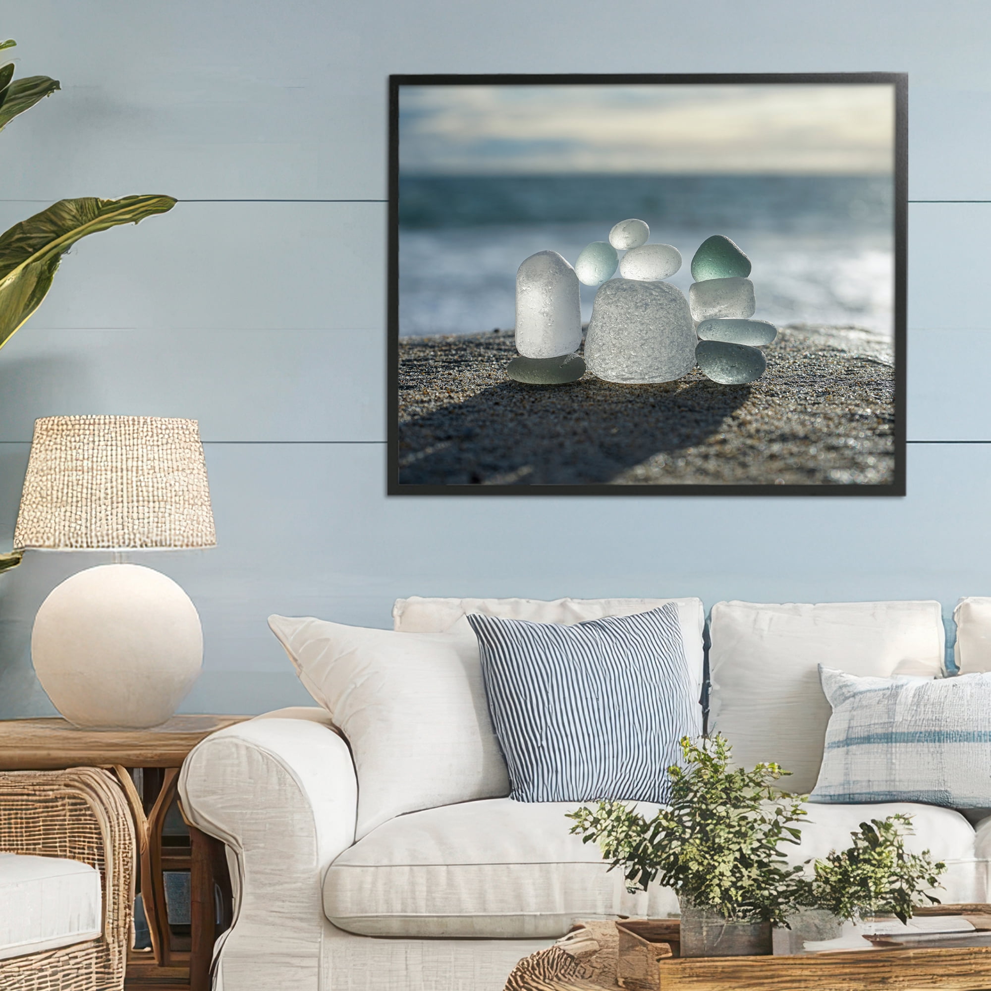 Stupell Industries Balancing Sea Glass Pebbles Black Framed Giclee Art, design by LMarie Allen