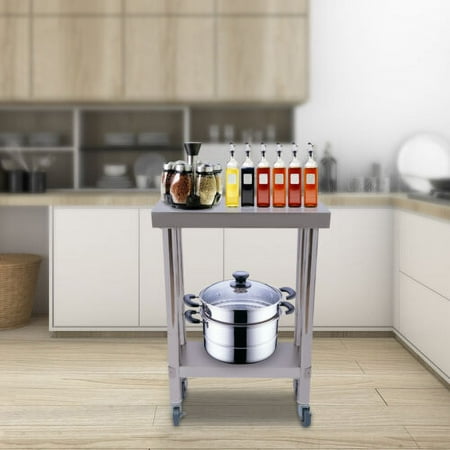 

Worktable Table Food Prep Worktop + Castors Load 300kg Stainless For Kitchen