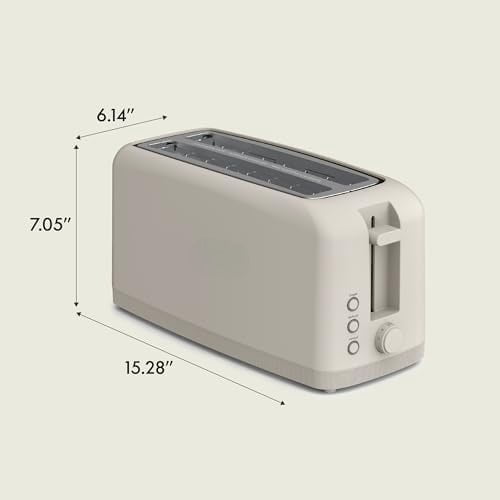4 Slice Slim Toaster, Fits-anywhere™ Kitchenware, 6 Setting Shade Control with Reheat & Cancel Buttons, Fits Sourdough, 10” Long Slot, Anti Jam & Auto Shutoff, 900 Watt, Oatmilk