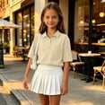 thumbnail image 6 of Girls Polo Shirts Short Sleeve Collared Button Down Tops Casual Summer Golf Shirts Side Slit School Uniform Outfits 2026,11-12Y,Khaki, 6 of 6