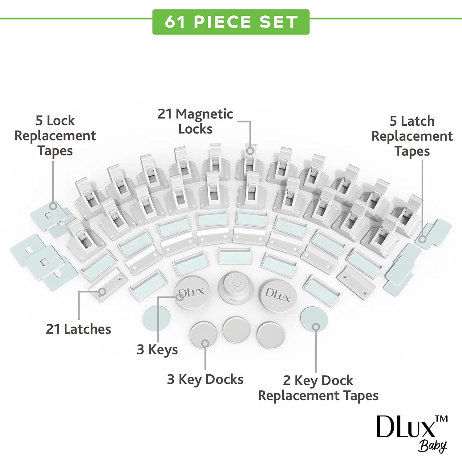 21 Magnetic Cabinet Locks 3 Keys, Child Safety 61-Piece Kit, Magnet Locks with New Upgraded Adhesive, Easy Installation, No-Drill Baby Proofing Locks to Childproof Cabinets & Drawers