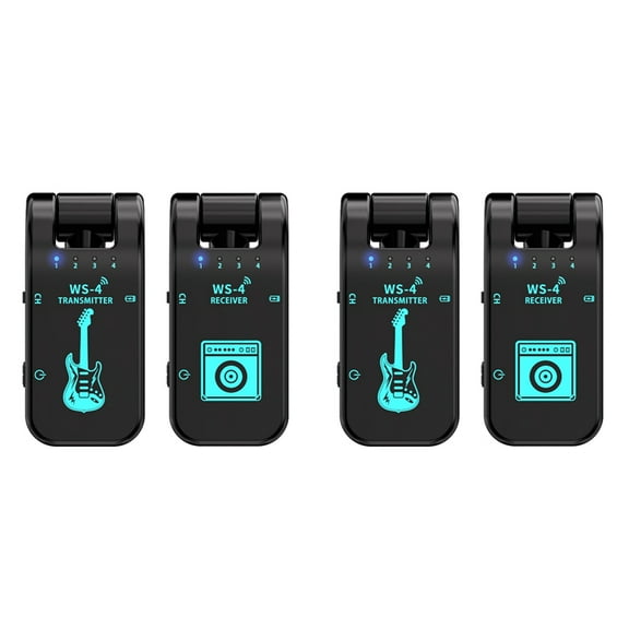 2X 2.4G WS-4 Wireless Guitar System Transmitter Receiver for Electric Bass 48K/16bit