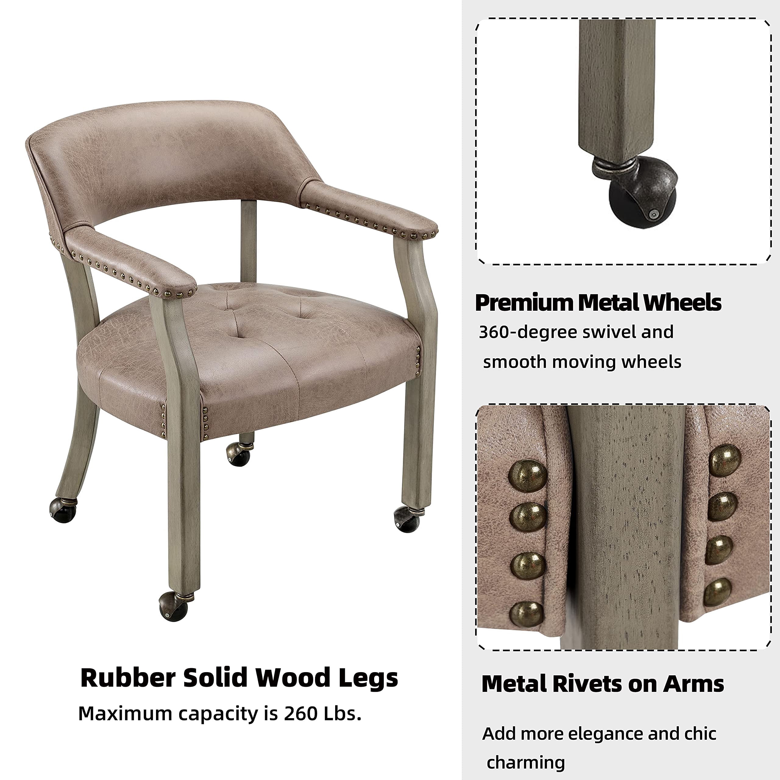JESONVID Dining Chair with Casters, Captain's Chairs with Rollers Dinette Sets Poker Chairs with Wheels Kitchen Table Rolling Chairs High Back Chair On Caster(Light Wheat 1318LT)