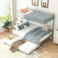 thumbnail image 2 of Twin Over Full Bunk Bed for Kids with Trundle, UHOMEPRO Metal Bunk Beds Twin Over Full Size No Box Spring Needed, Safety Guard, Noise Free for Small Bedroom, CPC Certification, Silver, 2 of 12