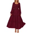 thumbnail image 1 of Vestido largo PRETTYGARDEN para mujer, estampado primaveral, rojo vino oscuro, 1 of 9