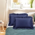 thumbnail image 1 of PiccoCasa 2 Pcs 100% Cotton Ruffled Pillowcases Soft with Envelope Navy Blue Queen, 1 of 7