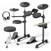 AODSK Electric Drum Kit with Throne, 150 Sounds, 4 Quiet Pads, 3 Cymbals, 2 Pedals, Portable