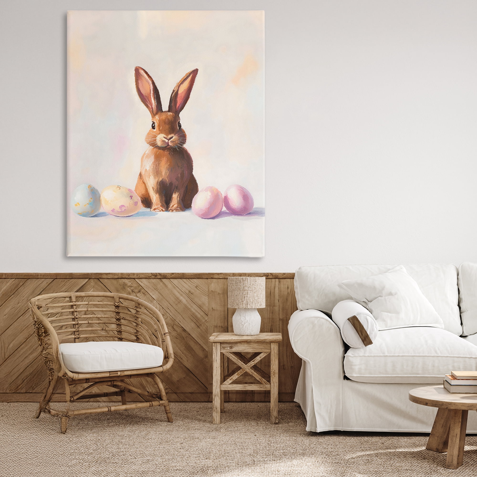 Stupell Industries Easter Bunny with Pastel Eggs Canvas Wall Art, design by The Prints Vibe