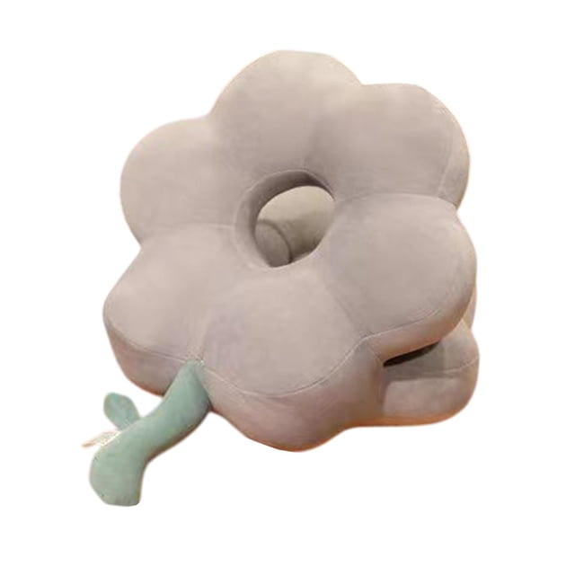Almohada para siesta, almohada de apoyo, forma de flor, bonito cojín negro portátil de dibujos animados gris