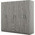 thumbnail image 5 of LUCKHAO 6-Doors Wooden Wardrobe Storage Cabinet   for Bedroom, Wooden Wardrobe Closet Organizer with Big Drawers, Hanging Rail and Shelves, 5 of 7