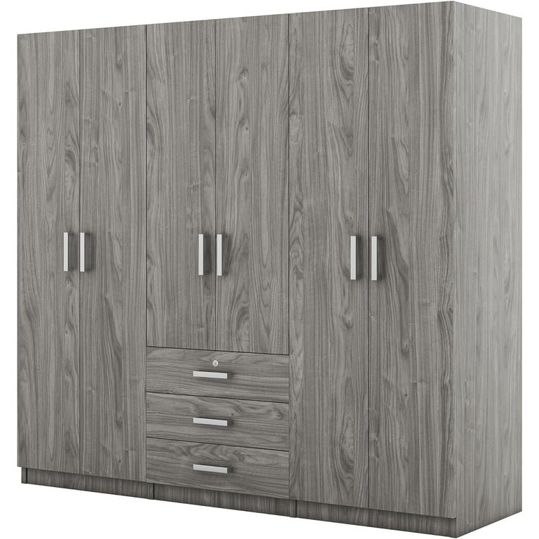 LUCKHAO 6-Doors Wooden Wardrobe Storage Cabinet for Bedroom