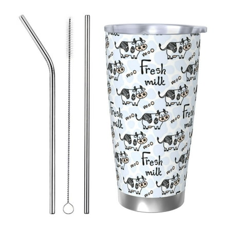 

Vsdgher Cow With Fresh Milk 20 Oz Stainless Steel Vacuum Insulated Travel Mug Coffee Cup for Home Office Outdoor Works Great for Ice Drinks and Hot Beverage -Straw Three-piece Set