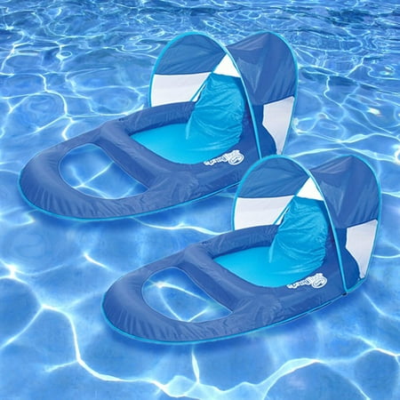 SwimWays Vinyl Spring Recliner with Canopy Pool Float, Blue