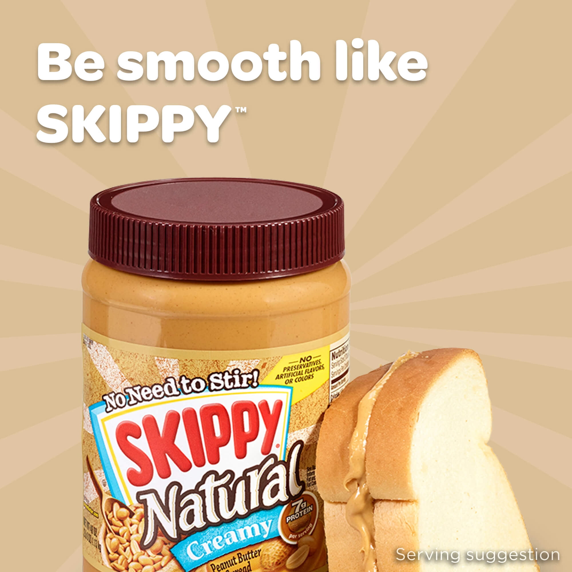 (8 pack) SKIPPY Natural Creamy Peanut Butter Spread, 7 G Protein per Serving, Plastic Jar 40 oz