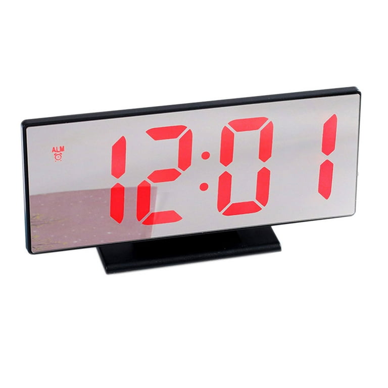 Digital Clock 7 Inch Curved Dimmable LED Sn Electronic Digital desktop  Clock for Kids Bedroom Large Number Table Clock black+red