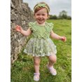 thumbnail image 4 of Loicainy Infant Baby Girl Romper Dress 3 6 9 12 26 Months Floral Embroidery Butterfly Decor Fly Sleeve Crew Neck Skirt Hem Infant Bodysuits Jumpsuits with Headband, 4 of 9