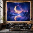 thumbnail image 6 of Crescent Moon and Pine Trees Over a Calm Lake, Dreamy Celestial Fantasy for Nature Lovers, Night Sky Art Decor, Birthday Gift, Tapestry Wall Hanging for Bedroom and Living Room, 6 of 7