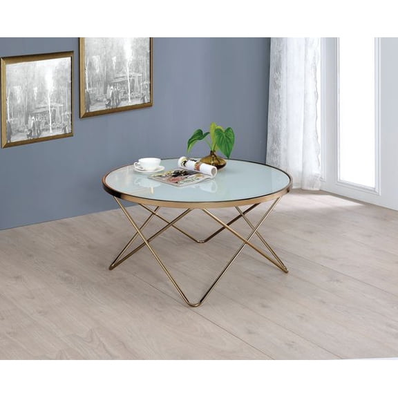 Valora Coffee Table, Frosted Glass Top with Champagne Finish for Living Room
