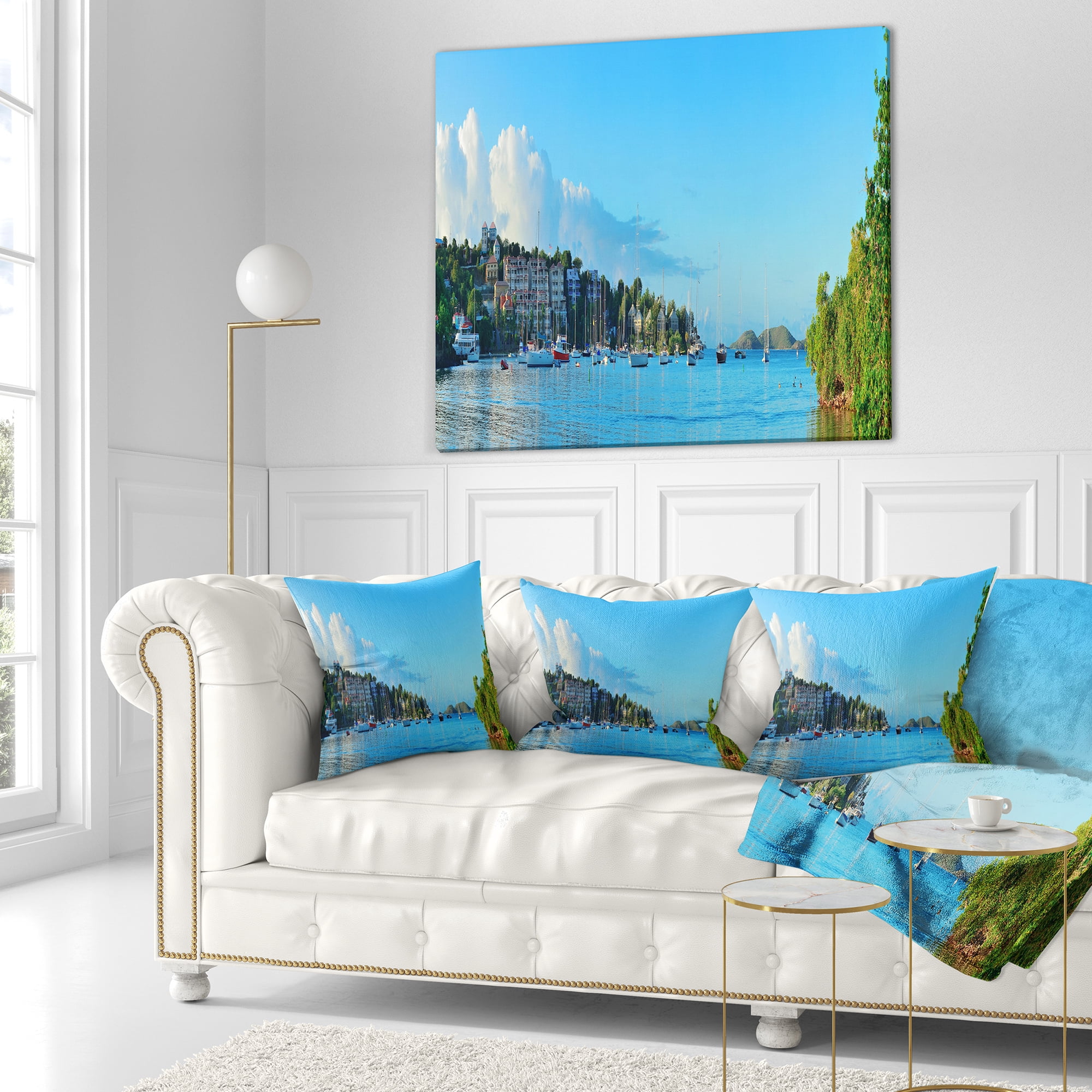 Designart St John Bay Panoramic View - Seashore Throw Pillow - 16x16