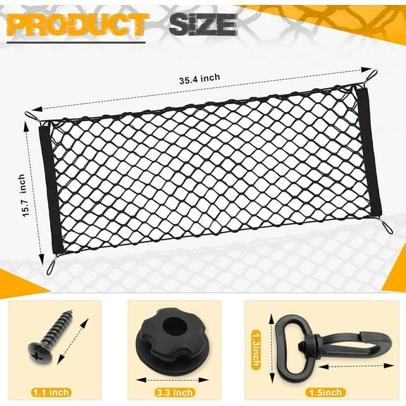 RUseeN Cargo Net Stretchable, Car Exterior Accessories, Adjustable Elastic Trunk Storage Net with Hook for SUVs, Cars and Trucks (35.4x15.8 Inch)