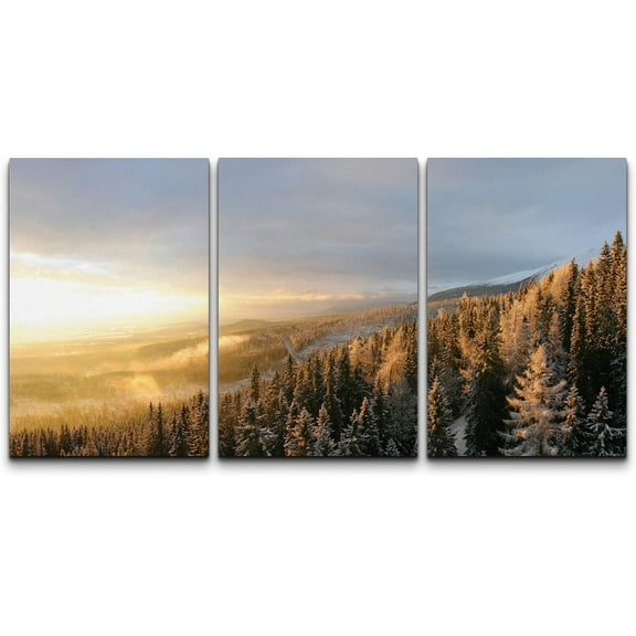 wall26 Canvas Print Wall Art Set Misty Winter Snow Forest at Dawn Nature Wilderness Photography Modern Art Southwest Scenic Colorful Ultra for Living Room, Bedroom, Office - 16"x24"x3 Panel