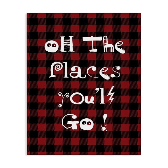 Stupell Industries Cottage Oh The Places You'll Go Plaid Typography Canvas Art, 16 x 20, by Lil' Rue