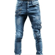 Ketyyh-chn99 Mens Jeans Regular Fit 2024 Relaxed Boot Jean Loose fit Pants Shorts Men's Trousers Casual Straight Mid-rise Slim Fit Ripped Jeans Blue,M