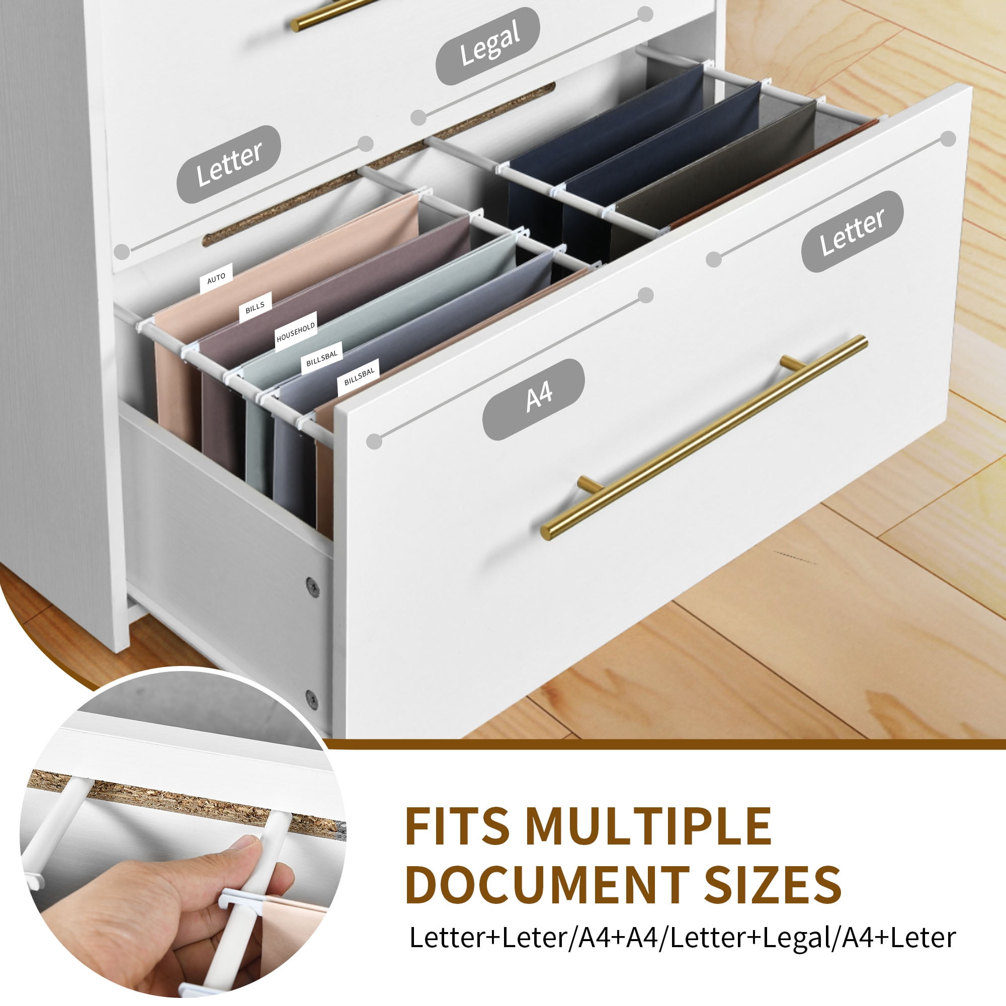 Uforic File Cabinet with 2 Drawer, Office Storage Filing Cabinet with Charging Station& Printer Shelf for Home Office, White