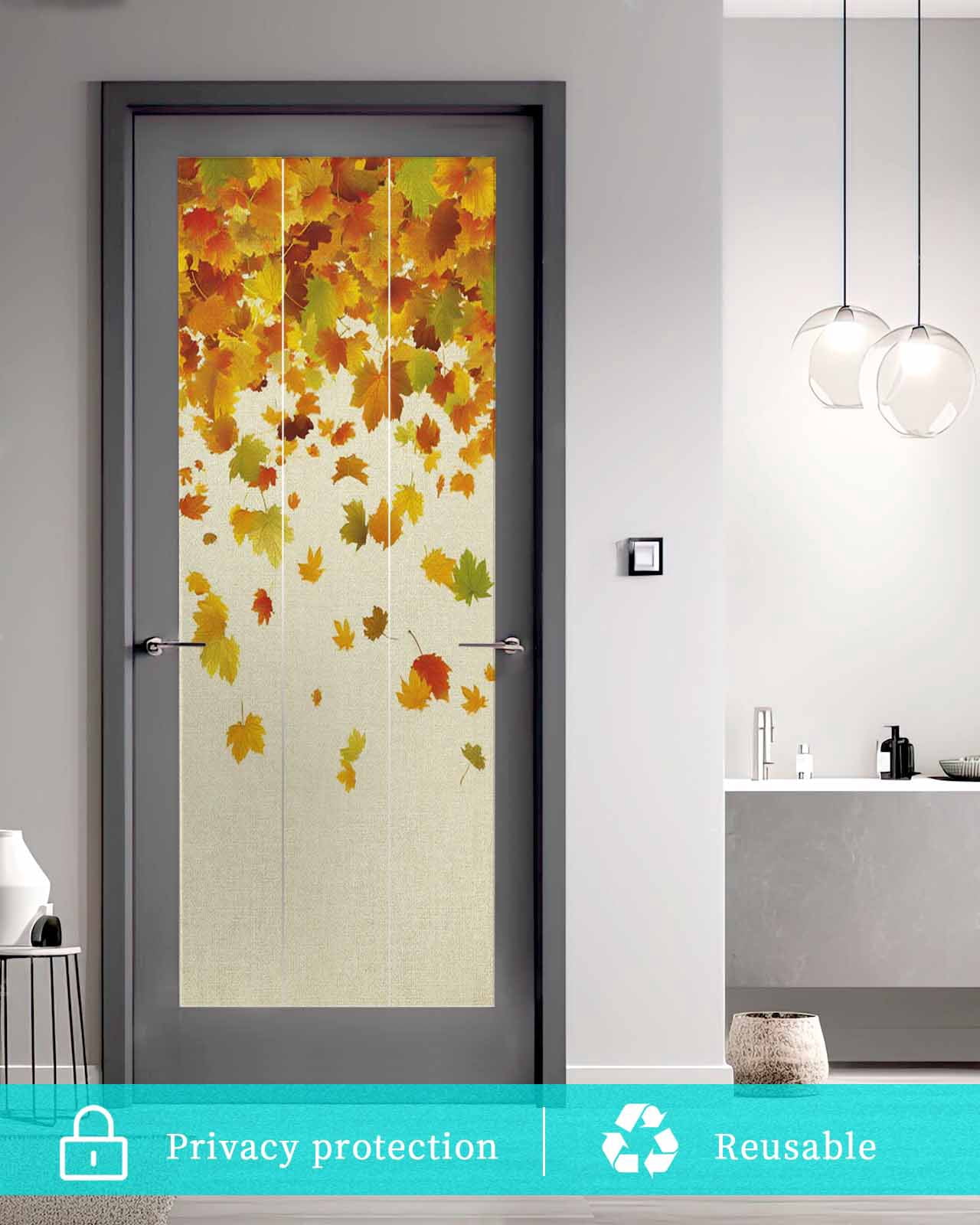Window Privacy Film Maple Leaf Fall Stained Glass Window Film Decorative Sun Block Window Cover Thanksgiving Fallen Leaves Autumn Rustic Window Clings Static Adhesive Sticker for Bathroom 23.6"x59"