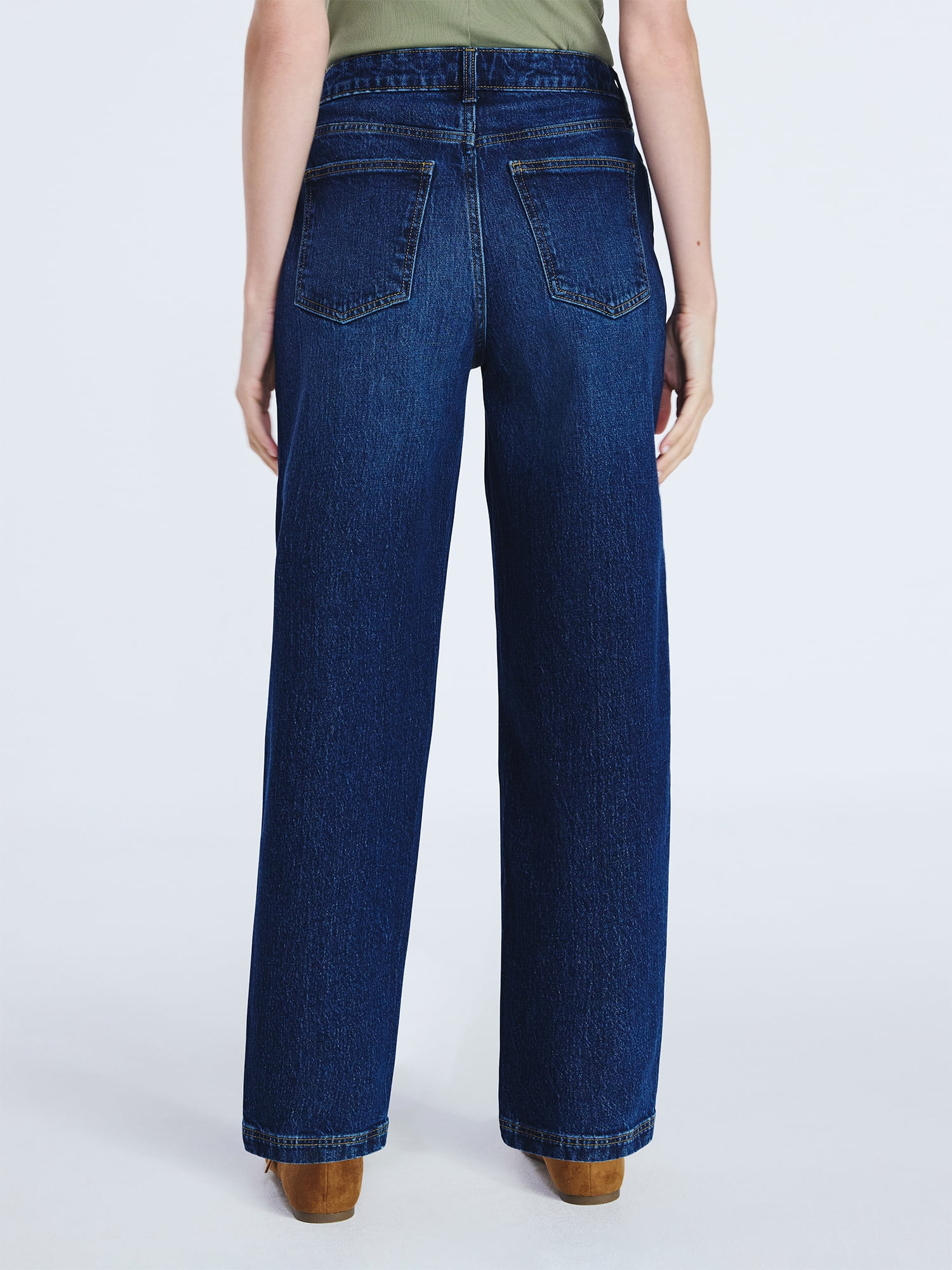 Free Assembly Women's Mid Rise Wide Hem Barrel Jeans, 28" Inseam, Sizes 0-20